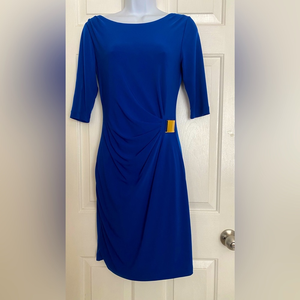 Tahari  Dress
Royal Blue with Gathered Waist
& Gold Buckle